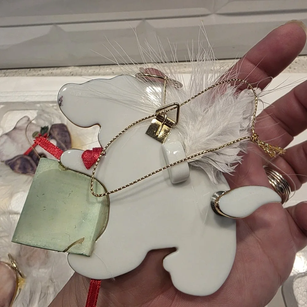 The Bradford Editions  Heavenly Waggn Tails Angel‎ Dog Porcelain Ornaments 4pc